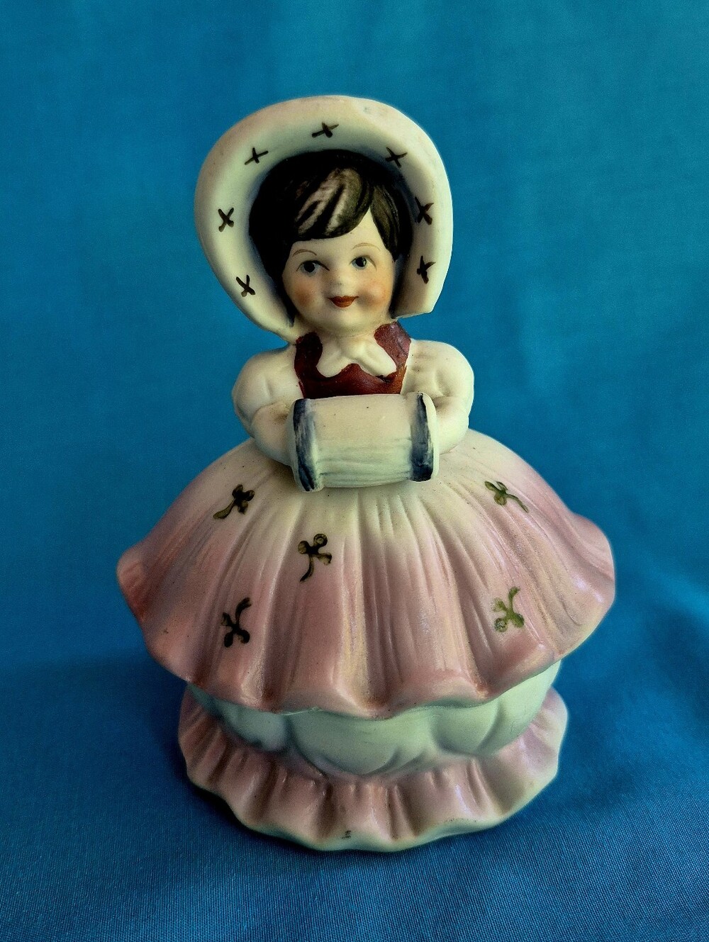 Royal Crown Winter Girl Trinket Box Figurine Bisque Porcelain Vintage Japan